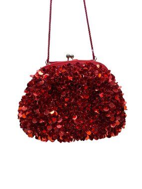 Lord & Taylor Women’s Red Sequins Evening Bag With Chain Strap & Satin Interior